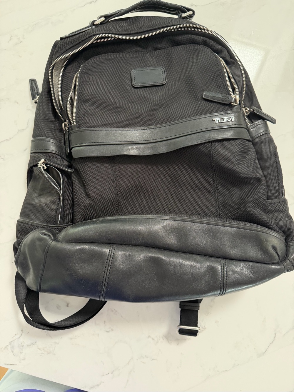 Tumi Black Men's Backpack with Leather Trim